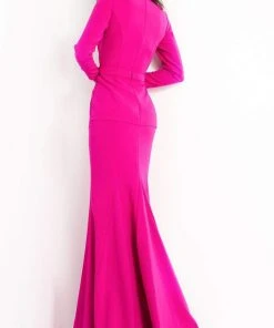 Jovani - 1892 Deep V Neck Long Sleeve Faux Two-Piece Evening Dress 6 Jovani - 1892 Deep V Neck Long Sleeve Faux Two-Piece Evening Dress