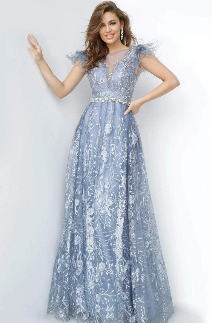 Jovani - 2350 Illusion Feathered A-line Dress 3 Jovani - 2350 Illusion Feathered A-line Dress