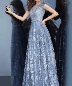 Jovani - 2350 Illusion Feathered A-line Dress 9 Jovani - 2350 Illusion Feathered A-line Dress