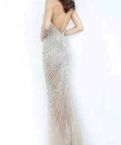 Jovani - 2609 Beaded Deep V-neck Trumpet Dress With Train