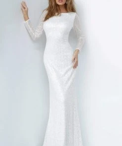 Jovani - 2927 Long Sleeve Bateau Glitter Sheath Dress