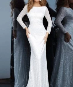 Jovani - 2927 Long Sleeve Bateau Glitter Sheath Dress 11 Jovani - 2927 Long Sleeve Bateau Glitter Sheath Dress