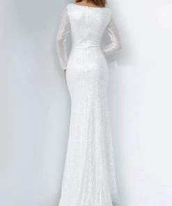 Jovani - 2927 Long Sleeve Bateau Glitter Sheath Dress