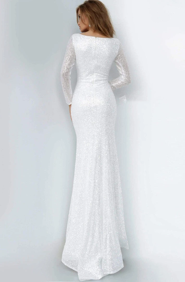 Jovani - 2927 Long Sleeve Bateau Glitter Sheath Dress 4 Jovani - 2927 Long Sleeve Bateau Glitter Sheath Dress