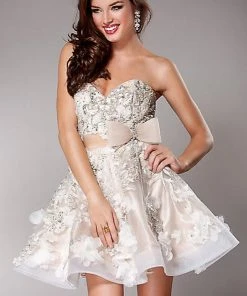 Jovani - 2933 Floral Appliqued Beaded A-line Dress