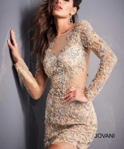 Jovani - 3011 Embellished Long Sleeve Fitted Dress
