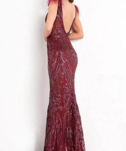 Jovani - 3180 Feathered Cap Sleeve Patterned Sequin Gown 13 Jovani - 3180 Feathered Cap Sleeve Patterned Sequin Gown