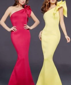 Jovani - 32602 Bow Accented Asymmetrical Mermaid Gown 32 Jovani - 32602 Bow Accented Asymmetrical Mermaid Gown