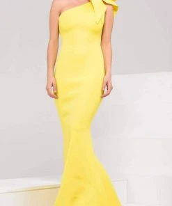 Jovani - 32602 Bow Accented Asymmetrical Mermaid Gown 36 Jovani - 32602 Bow Accented Asymmetrical Mermaid Gown