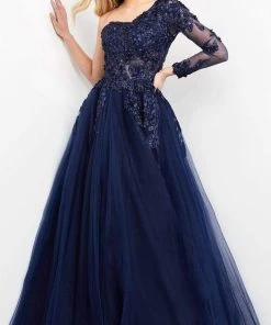 Jovani - 3303 Floral Applique One Shoulder Dress