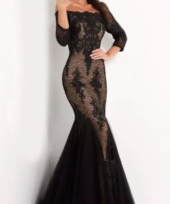 Jovani - 3376 Embellished Off Shoulder Mermaid Dress