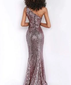 Jovani - 3470 Sequined One Shoulder Trumpet Dress