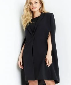 Jovani - 3551 Bateau Cape Sheath Cocktail Dress
