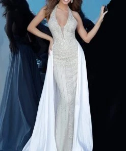 Jovani - 3698 Sexy Halter V-Neck Bedazzled A-Line Dress 9 Jovani - 3698 Sexy Halter V-Neck Bedazzled A-Line Dress