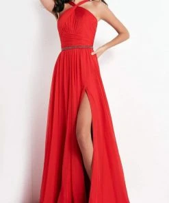 Jovani - 3836 Cross Halter Neck Ruched Bodice Chiffon A-Line Gown3