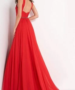 Jovani - 3836 Cross Halter Neck Ruched Bodice Chiffon A-Line Gown3