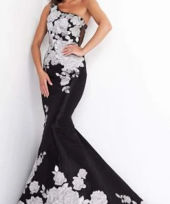 Jovani - 3918 Floral One Shoulder Mermaid Dress