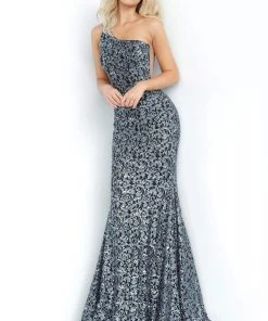 Jovani - 3927 Embellished Lace One Shoulder Trumpet Dress