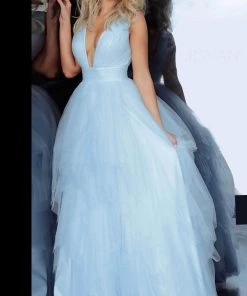 Jovani 3928 - Plunging Tiered Tulle Prom Dress