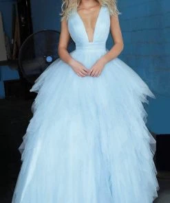 Jovani 3928 - Plunging Tiered Tulle Prom Dress 8 Jovani 3928 - Plunging Tiered Tulle Prom Dress