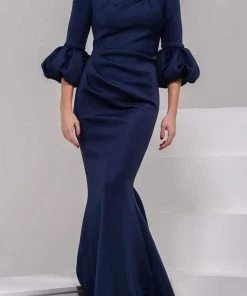 Jovani - 39739 Asymmetrical Pleat Detailed Trumpet Gown