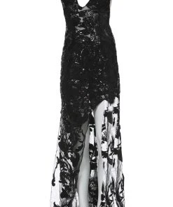 Jovani - 4084 Floral Sequin Appliqued Fitted High Low Prom Dress