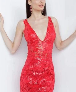 Jovani - 4552 Embellished Deep V-neck Fitted Dress