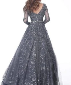 Jovani - 51838 Embroidered Long Sleeve Bateau Ballgown