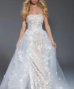 Jovani - 55616 Floral Applique Straight Across Neck Ballgown
