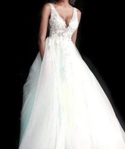 Jovani 55634 Sheer Floral Appliques V-Neck Ballgown 40 Jovani 55634 Sheer Floral Appliques V-Neck Ballgown