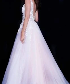 Jovani 55634 Sheer Floral Appliques V-Neck Ballgown 29 Jovani 55634 Sheer Floral Appliques V-Neck Ballgown