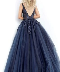 Jovani 55634 Sheer Floral Appliques V-Neck Ballgown 34 Jovani 55634 Sheer Floral Appliques V-Neck Ballgown