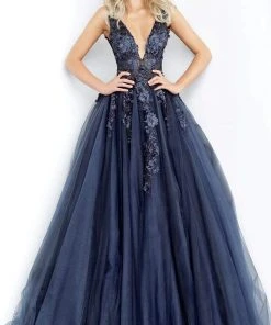 Jovani 55634 Sheer Floral Appliques V-Neck Ballgown 33 Jovani 55634 Sheer Floral Appliques V-Neck Ballgown