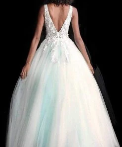 Jovani 55634 Sheer Floral Appliques V-Neck Ballgown 41 Jovani 55634 Sheer Floral Appliques V-Neck Ballgown