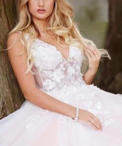 Jovani 55634 Sheer Floral Appliques V-Neck Ballgown 30 Jovani 55634 Sheer Floral Appliques V-Neck Ballgown