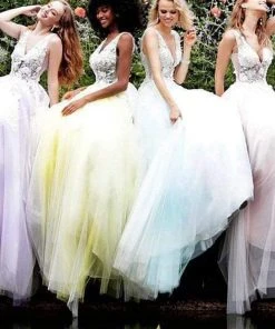 Jovani 55634 Sheer Floral Appliques V-Neck Ballgown 27 Jovani 55634 Sheer Floral Appliques V-Neck Ballgown