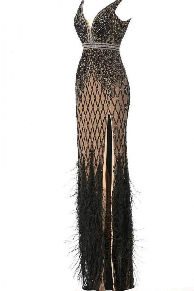 Jovani - 55796 Sleeveless Embellished V-neck Feathered Dress 6 Jovani - 55796 Sleeveless Embellished V-neck Feathered Dress