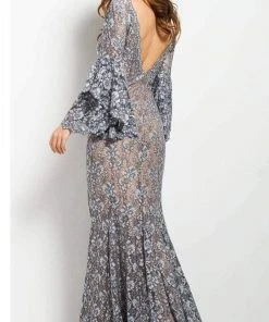 Jovani - 57048 Lace Plunging V-neck Mermaid Dress 7 Jovani - 57048 Lace Plunging V-neck Mermaid Dress