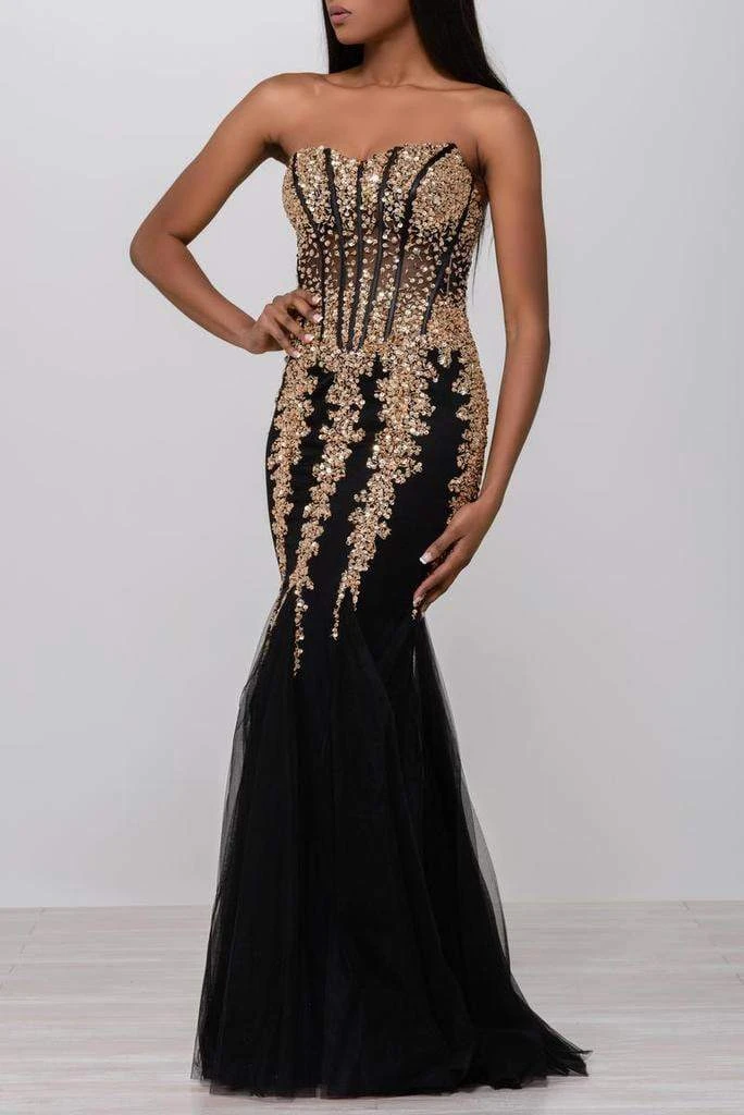 Jovani 5908 Strapless Sweetheart Corset Illusion Bodice Mermaid Gown 8 Jovani 5908 Strapless Sweetheart Corset Illusion Bodice Mermaid Gown