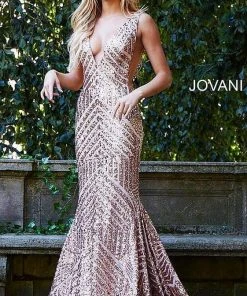 Jovani - 59762 Sexy Fitted Sequined Plunging Gown