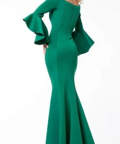 Jovani - 59993 Off Shoulder Bell Sleeve Draping Mermaid Gown