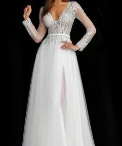 Jovani - 60325 Embellished Plunging V Neck A-line Gown