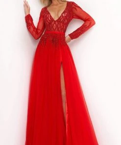 Jovani - 60325 Embellished Plunging V Neck A-line Gown 9 Jovani - 60325 Embellished Plunging V Neck A-line Gown