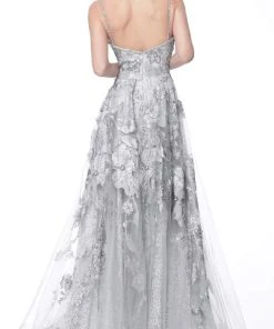 Jovani - 62405 Embroidered Plunging V-Neck A-Line Gown 5 Jovani - 62405 Embroidered Plunging V-Neck A-Line Gown