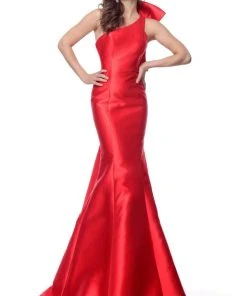 Jovani - 62463 One Shoulder Sleeveless Evening Gown With Bow Accent