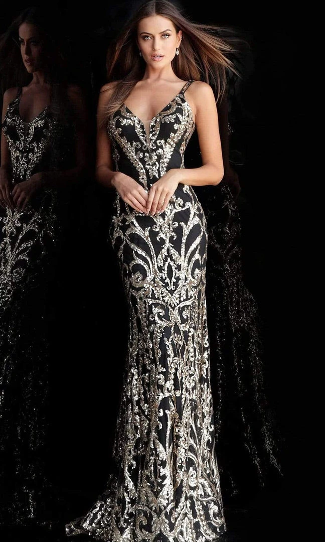 Jovani - 63350 Metallic Sequined Plunging Long Gown 3 Jovani - 63350 Metallic Sequined Plunging Long Gown