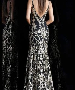 Jovani - 63350 Metallic Sequined Plunging Long Gown 8 Jovani - 63350 Metallic Sequined Plunging Long Gown