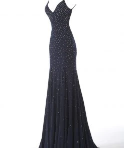 Jovani - 63563 Studded Backless Jersey Trumpet Gown