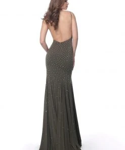 Jovani - 63563 Studded Backless Jersey Trumpet Gown