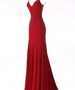 Jovani - 63563 Studded Backless Jersey Trumpet Gown